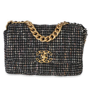 Chanel Black Multicolor Tweed Quilted Medium Chanel 19 Flap Bag